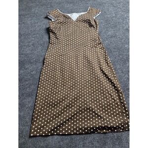 Clues Collections Brown Polka‎ Dot Sheath Dress V-Neck Cap Sleeve Size 8